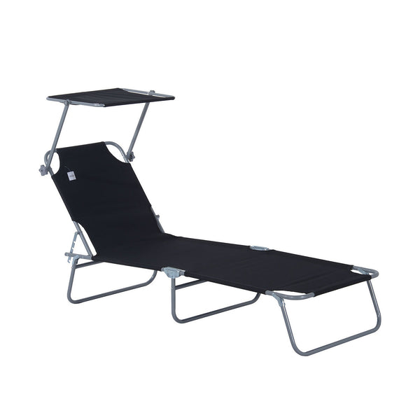 online Chaise longue pliante inclinable en fer avec pare-soleil Oxford noir