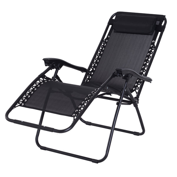 sconto Chaise longue inclinable pliante Lit de relaxation Zero Gravity en textilène noir 90x65x110 cm