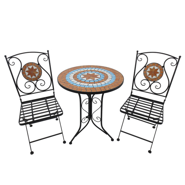 Ensemble Table Basse et 2 Chaises de Jardin en Métal Mosaïque Noir, Orange et Blanc prezzo