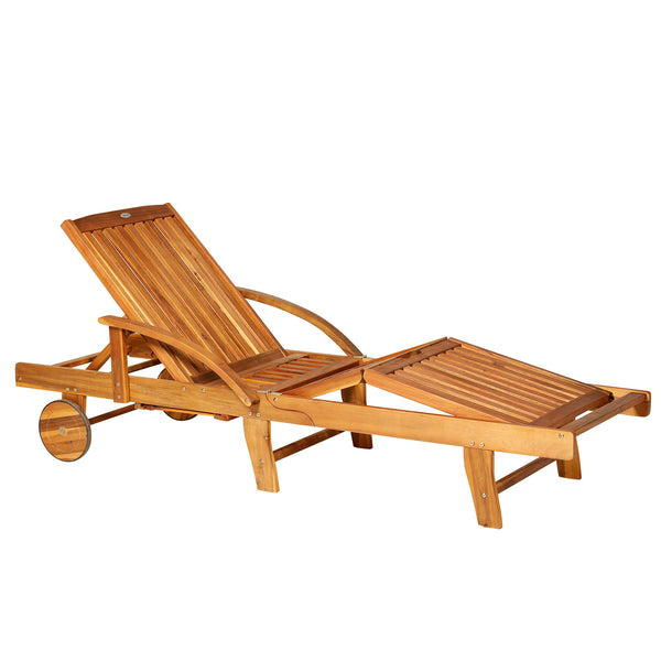 Chaise longue pliante en bois d'acacia avec dossier et repose-pieds réglables online