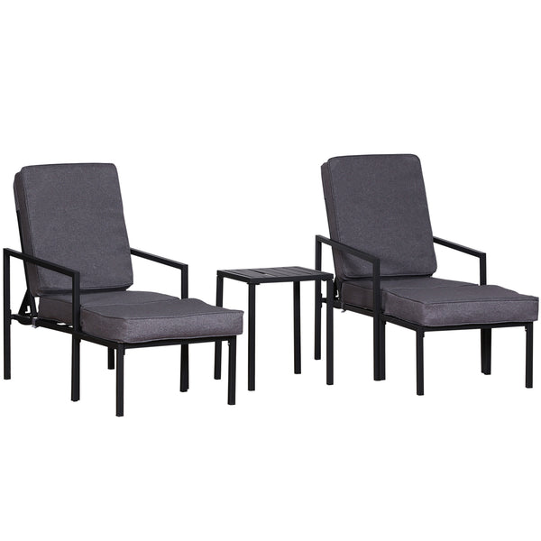 Salon de jardin en métal et polyester 2 chaises 2 poufs et table basse grise et noire online