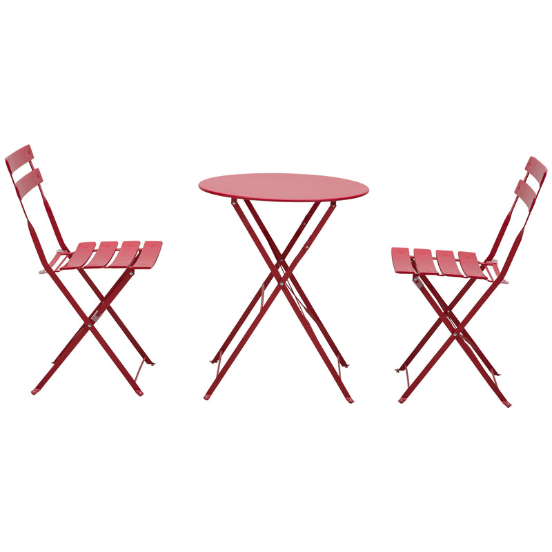 Set Tavolino e 2 Sedie Pieghevoli da Giardino in Acciaio  Rosso-3