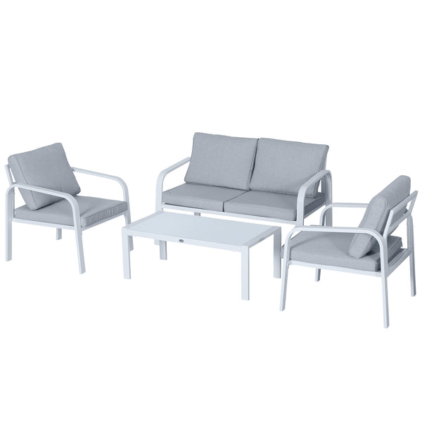 sconto Ensemble de jardin canapé 2 fauteuils et table basse en aluminium blanc et gris