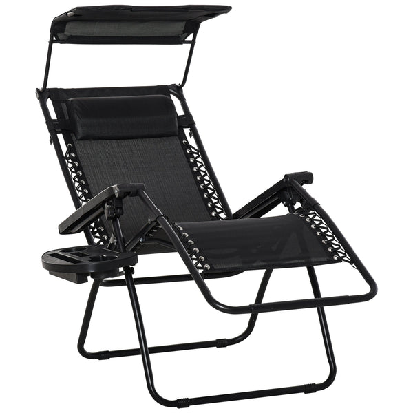 sconto Chaise longue Zero Gravity 90x67x110 cm avec auvent et porte-gobelet Noir