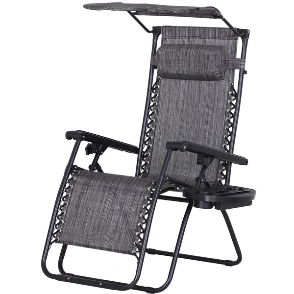 Chaise longue pliante inclinable Zero Gravity avec auvent et porte-gobelet en textilène gris prezzo