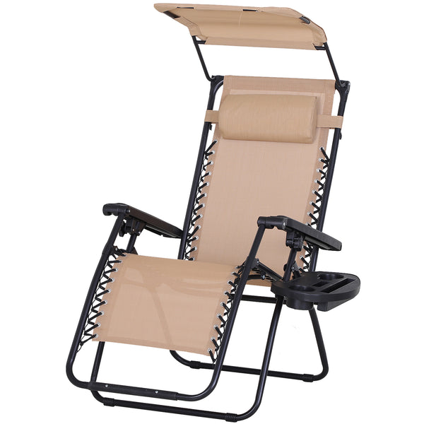 online Chaise longue pliante inclinable Zero Gravity avec auvent et porte-gobelet en textilène beige