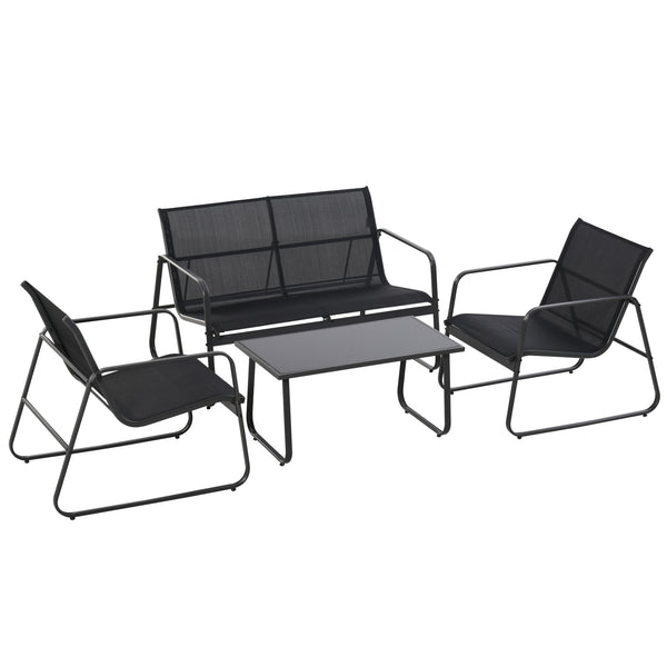 Salon de jardin canapé 2 fauteuils et table basse en métal et textilène noir acquista