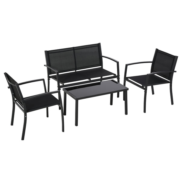 prezzo Salon de jardin canapé 2 fauteuils et table basse en métal et tissu noir