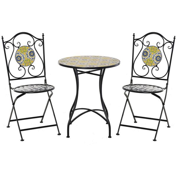 Table de jardin en métal et 2 chaises pliantes avec mosaïque colorée acquista