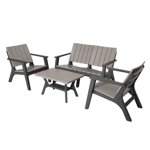 Salon de jardin canapé 2 fauteuils et table basse en polypropylène gris online