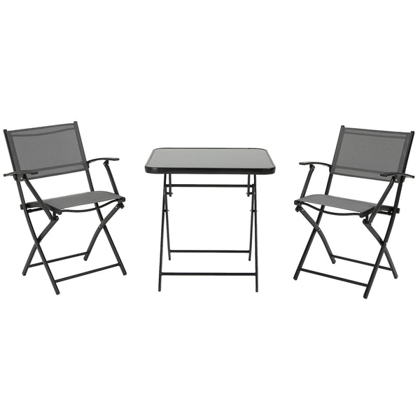 Ensemble de table et 2 chaises de jardin pliantes en verre trempé et métal noir prezzo