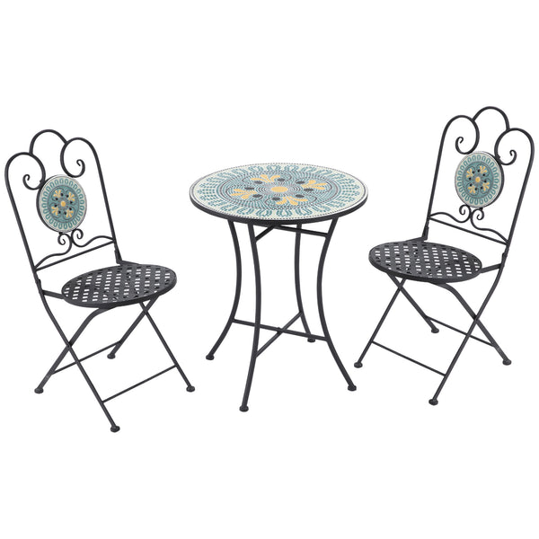 prezzo Ensemble table de jardin et 2 chaises pliantes avec mosaïque en métal