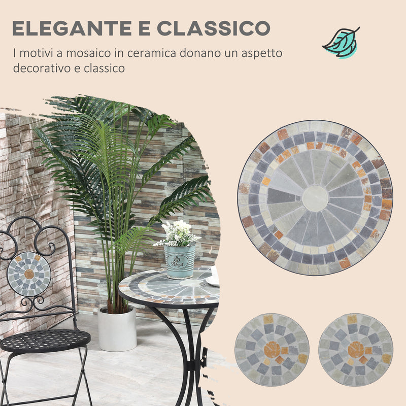 Set Tavolo e 2 Sedie Pieghevoli da Giardino  con Mosaico Grigio-4