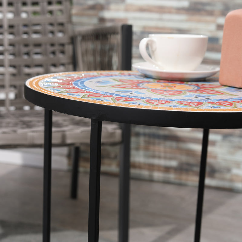 Set 2 Tavolini da Giardino in Ceramica e Metallo con Piano a Mosaico-8