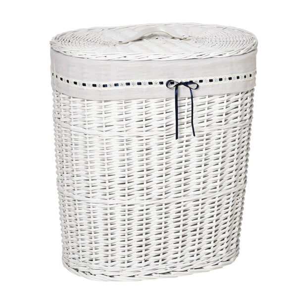 Panier à linge en osier 51x38x57 cm avec couvercle et sac intérieur blanc online