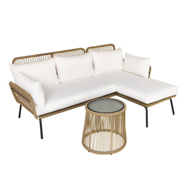 online Salon de jardin avec canapé d'angle et table basse en rotin beige et café