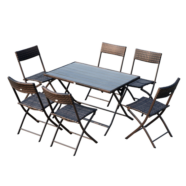Ensemble de table et 6 chaises de jardin pliantes en acier et bois brun prezzo