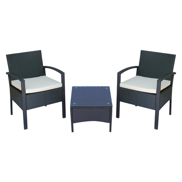 online Salon de jardin 2 fauteuils et table basse avec coussins en rotin synthétique noir