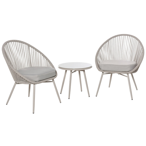 online Salon de jardin 2 fauteuils et table basse en rotin blanc crème