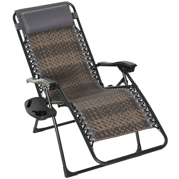 prezzo Chaise longue pliante inclinable Zero Gravity avec plateau en rotin et acier gris