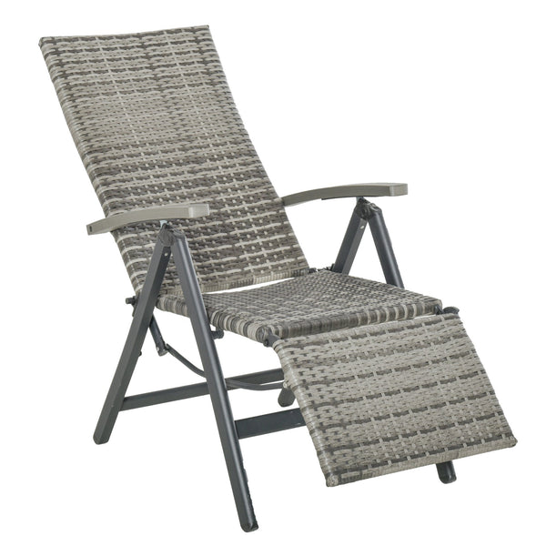 Chaise longue de jardin pliante avec accoudoirs et repose-pieds en rotin gris acquista