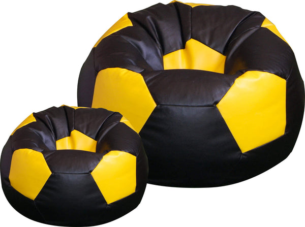 Pouf poire Ø100 cm en simili cuir avec repose-pieds Baselli ballon de football noir et jaune acquista