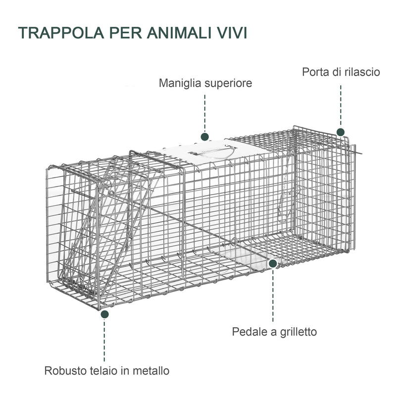 Trappola per Animali Vivi 81x26x34,5 cm in Acciaio Argento-6
