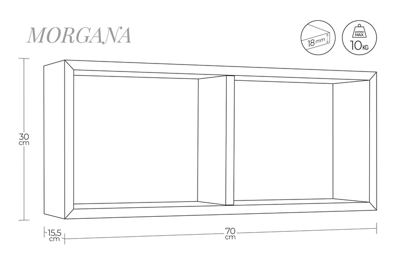 Mensola Rettangolare 2 Scomparti da Parete 70x30x15,5 cm in Fibra di Legno Morgana Rovere Sagerau-4
