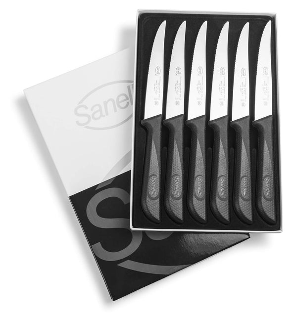 prezzo Set de 6 Pièces Couteaux à Entrecôte Lame 12 cm Antidérapante Sanelli Skin Manche Noir