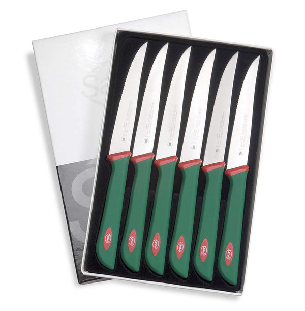 Set de 6 Couteaux à Steak Lame 6 cm Sanelli Premana Vert/Rouge Manche Antidérapant sconto