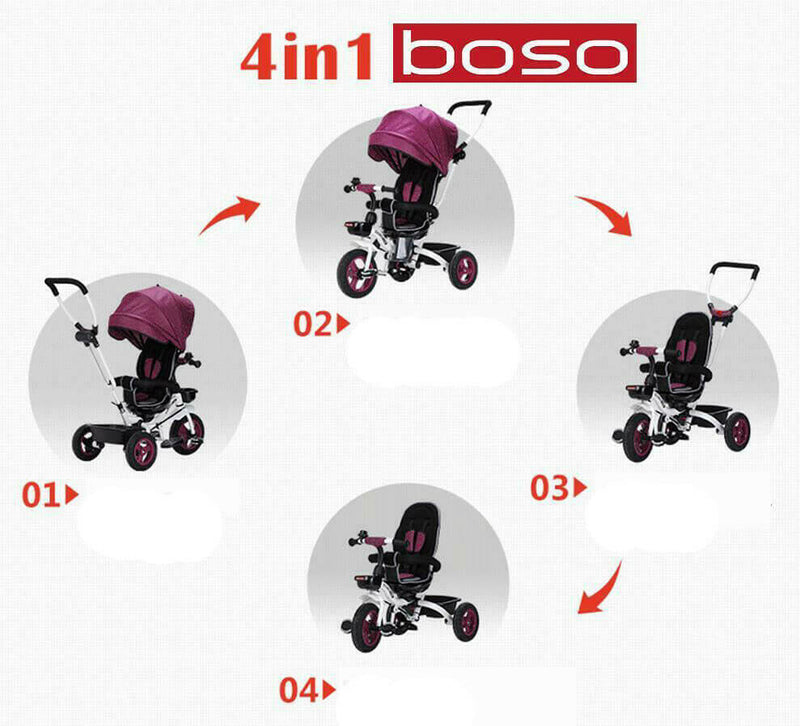 Passeggino Triciclo Seggiolino Reversibile  4 in 1 Boso Happy Kids Rosa-8