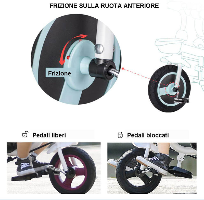 Passeggino Triciclo Seggiolino Reversibile  4 in 1 Boso Happy Kids Rosso-9