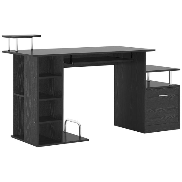 online Table de bureau PC moderne avec étagères coulissantes pour clavier 152x60x88 cm Noir