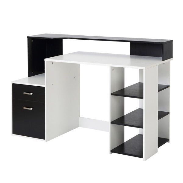 prezzo Bureau support PC 137x55x92 cm en bois MDF noir et blanc