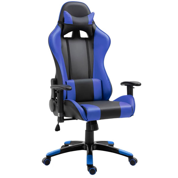 Chaise de jeu en similicuir avec support lombaire et cou noir et bleu online
