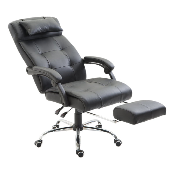sconto Chaise de bureau ergonomique présidentielle en simili cuir noir inclinable