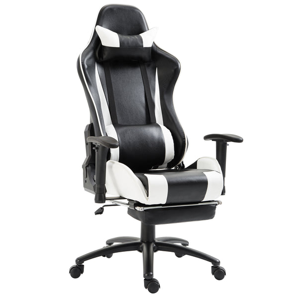 Chaise de jeu ergonomique en similicuir inclinable avec repose-jambes noir et blanc online