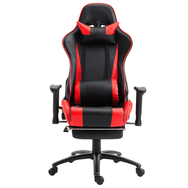 Chaise de jeu ergonomique inclinable en similicuir avec repose-pieds noir et rouge prezzo