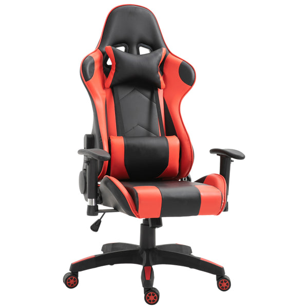 Chaise de jeu ergonomique en similicuir réglable en hauteur avec coussin noir et rouge sconto