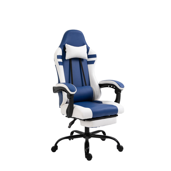 Chaise de jeu ergonomique avec repose-pieds bleu et blanc prezzo
