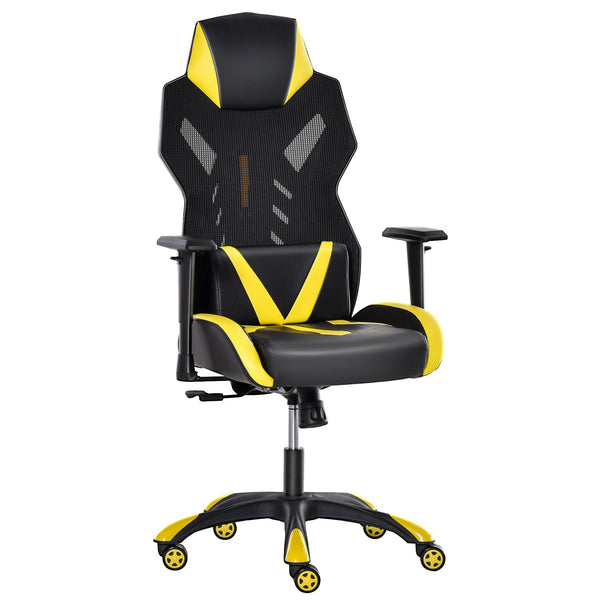 Chaise de jeu ergonomique en similicuir noir et jaune et filet prezzo