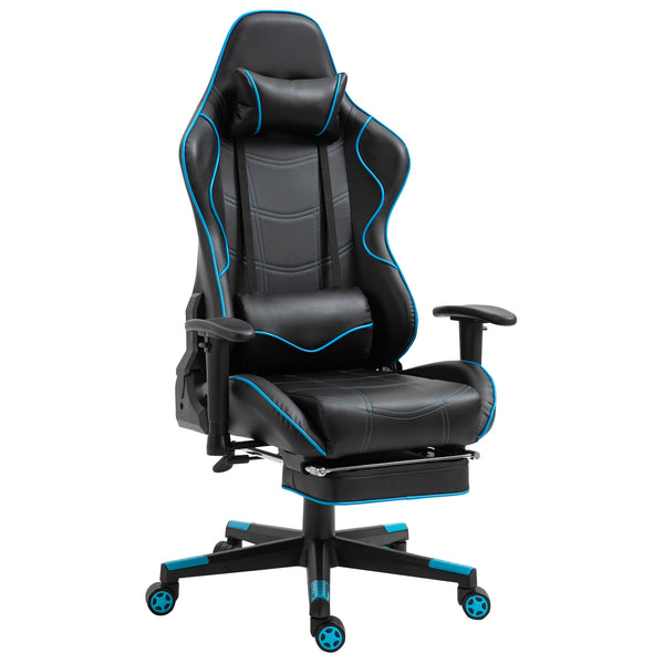 Chaise de jeu ergonomique 72x77x128-138 cm avec repose-pieds en similicuir noir prezzo