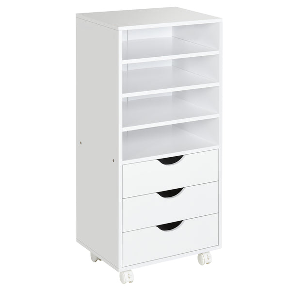 Commode de bureau à roulettes 3 tiroirs 4 étagères en bois 40x30x83 cm Blanc online
