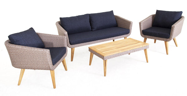 Ensemble salon de jardin en polyrotin canapé 2 fauteuils et table basse Bauer Chelsea beige online