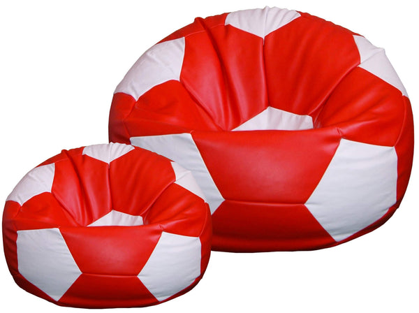 Pouf poire Ø100 cm en similicuir avec repose-pieds Baselli ballon de football rouge et blanc sconto