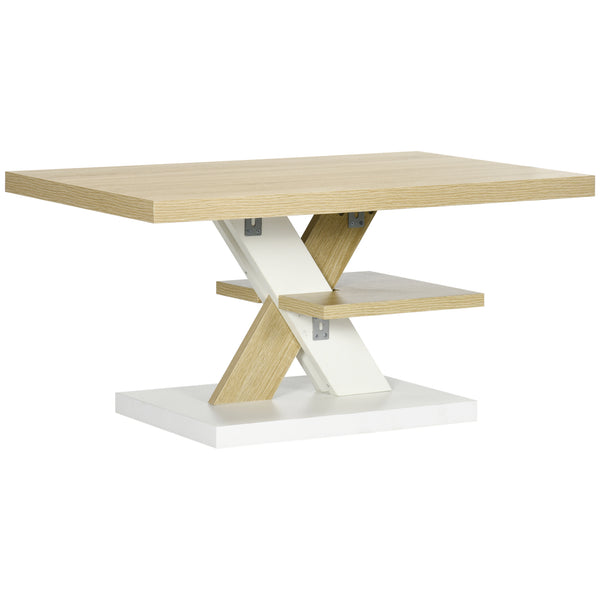 acquista Table basse 90x60x45 cm avec étagère centrale en bois blanc et bois
