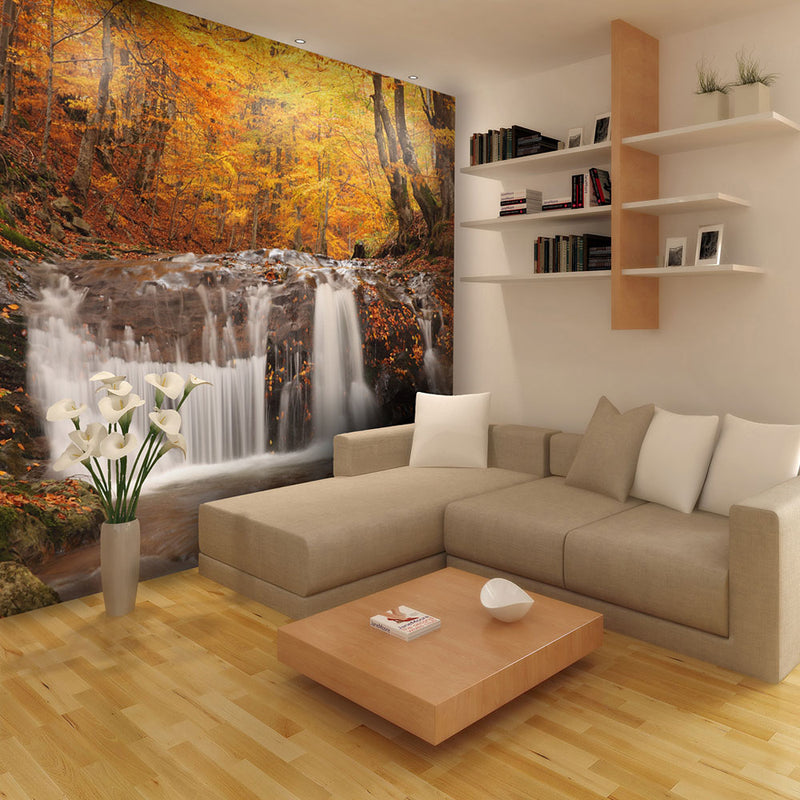 Fotomurale - Autumn Landscape : Waterfall in Forest 200X154 cm Carta da Parato Erroi-1