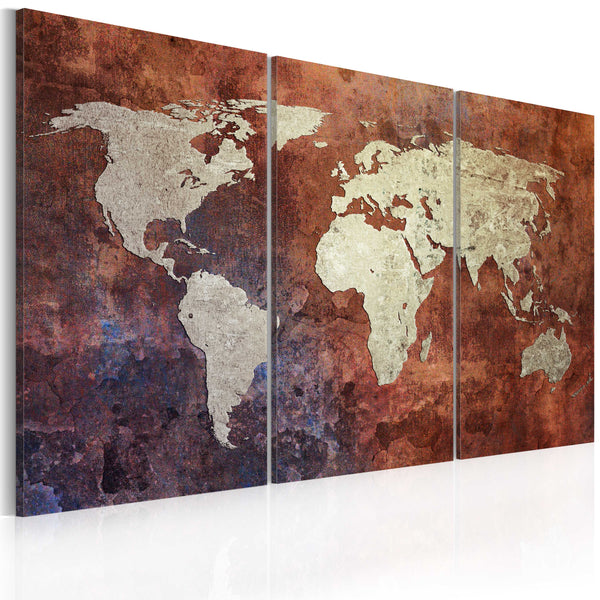 Impression sur toile - Triptyque carte du monde rouillée Erroi online