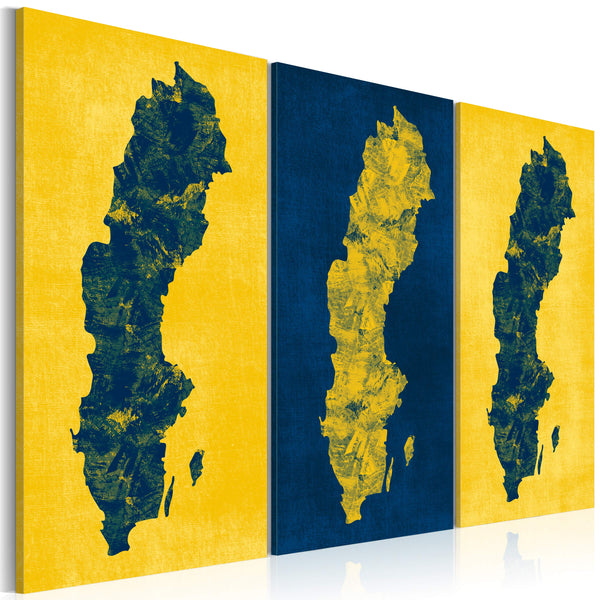 Tableau sur toile - Triptyque peint de la carte de la Suède Erroi prezzo