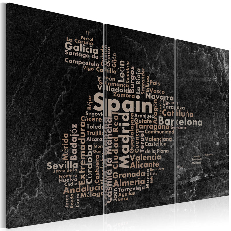 Quadro - Text Map Of Spain On The Blackboard - Triptych 60X40Cm Erroi-1